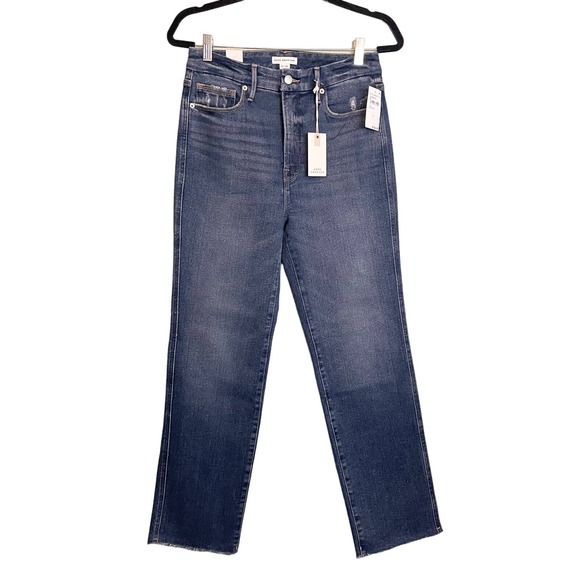 GOOD AMERICAN Blue Raw Distressed Good Curve Straight Leg Denim Jeans Size 6 NWT - Picture 1 of 16